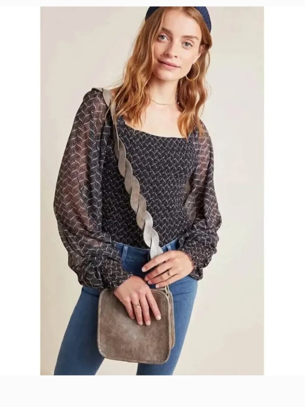Anthropologie Rouen Balloon Sleeve Smocked Blouse, size M